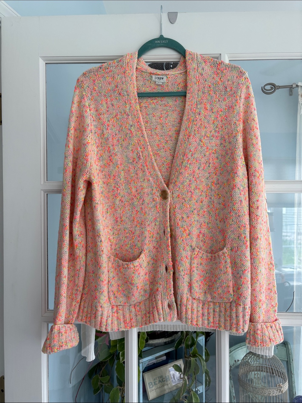 J. Crew Multicolor Speckled Oversized V-Neck Cardigan